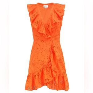 Milly Novi Eyelet Wrap Dress Tangerine. Size 8.